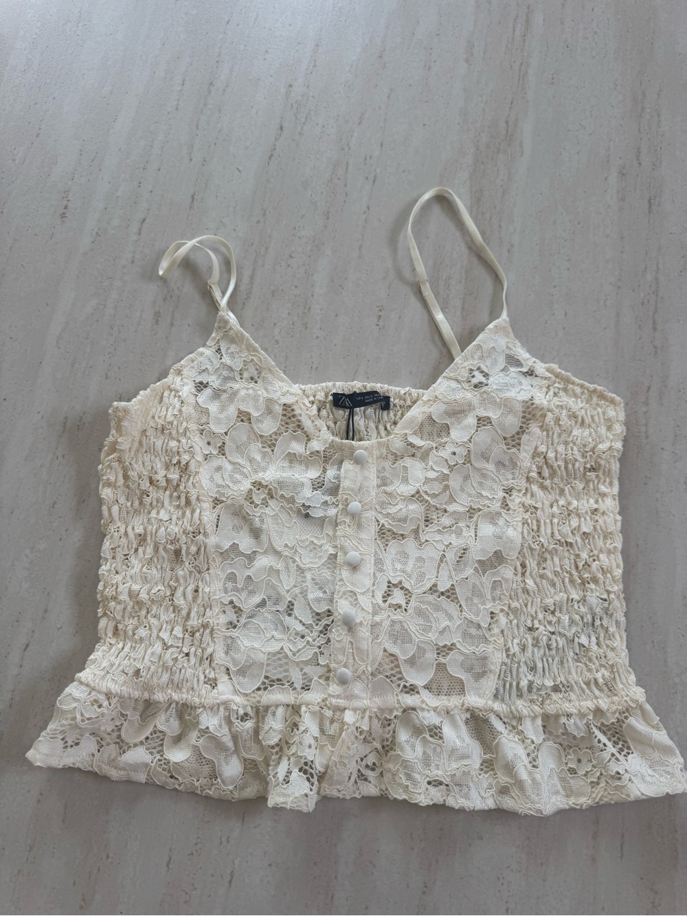 Zara Cream Lace Button-Front Cami